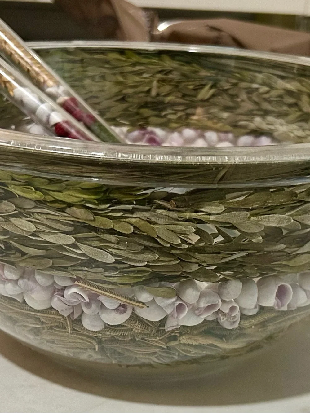 Rare MCM Lucite Double Wall Salad Bowl & Servers Set Dried Flowers Shells Wheat